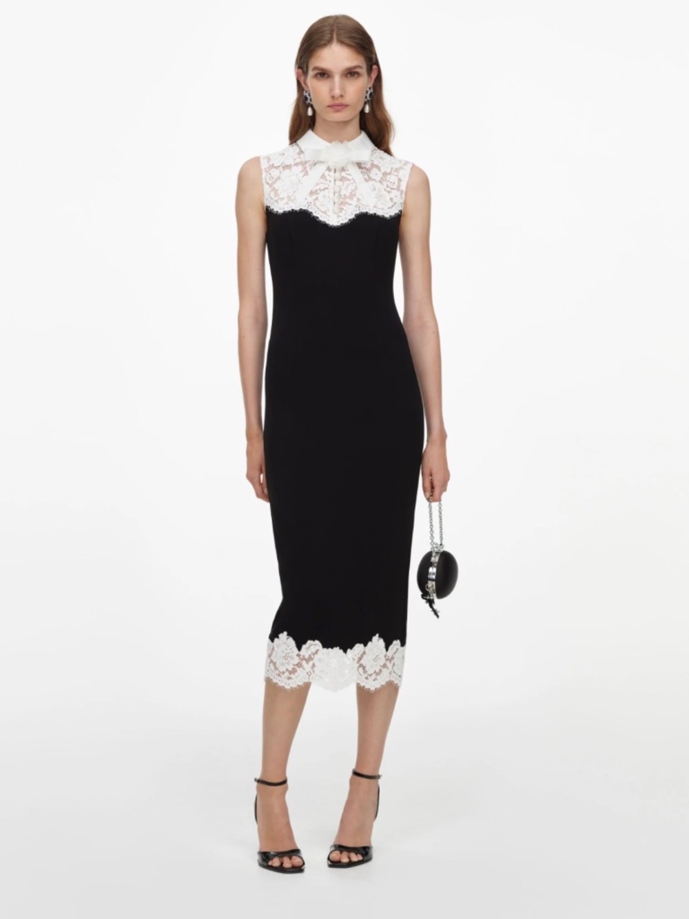 Self-Portrait BLACK CONTRAST LACE BODICE MIDI DRESS